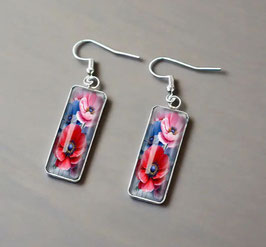 Boucles d'oreilles rectangles fleurs colorées