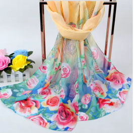 Foulard Jaune Fleurs Multicolores