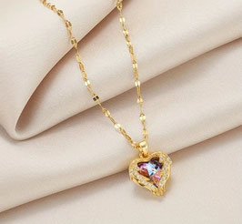 Collier Coeur Violet Acier Doré