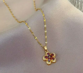 Collier Acier Fleur Rouge