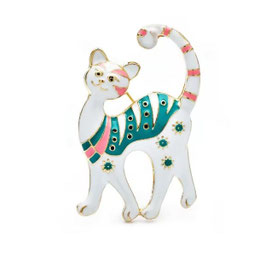 Broche Chat blanc heureux