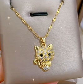 Collier Chat Acier Doré