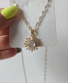 Collier Pendentif Flocon Acier Doré