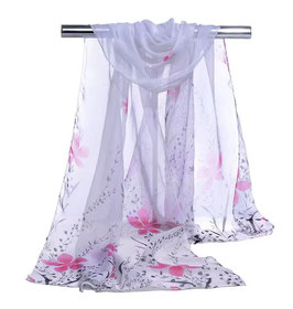 Foulard Blanc Fleurs Roses