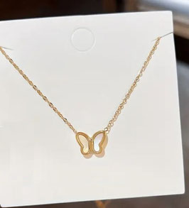 Collier Papillon Blanc Acier Doré