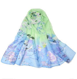 Foulard Vert et Bleu Motif Oiseaux