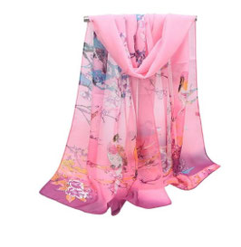 Foulard Rose Motif Oiseaux