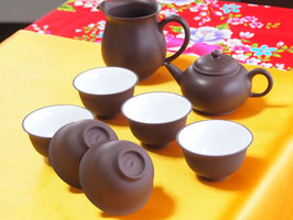 本格的中国茶器セットこげ茶色　茶壷・茶海・茶杯6客　1364