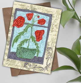 Postkarte / Klappkarte * Blumen am Fenster - Mohn