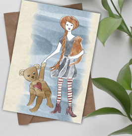 Postkarte / Klappkarte * Lisa und ihr Teddy