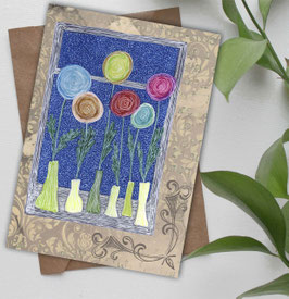 Postkarte / Klappkarte * Blumen am Fenster - Bunte Blüten