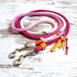 Ombre Hundeleine ★Holi★ Pink Flamingo - aus Baumwolltau