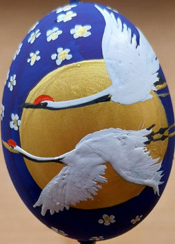 JL 1 A JAPANISCHE LACKMALEREI "KRANICHPÄRCHEN IM FRÜHLING"