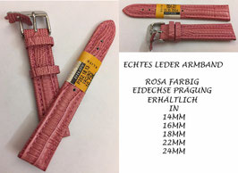 24mm HÜBSCHES LEDER-UHRENARMBAND EIDECHSE PRÄGUNG IN ROSA STAHL-SCHLESSE GEPOLSTERT
