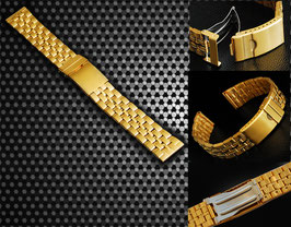 EDELSTAHL UHREN ARMBAND IN IPG- GOLD PLATTIERT NEU 18MM