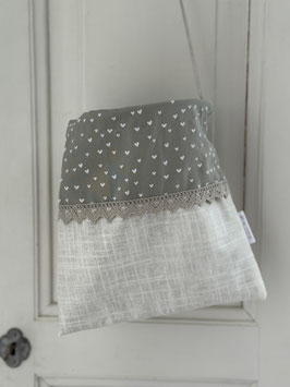 Wäscheklammersack altweiss-schilf mit kleinen Herzen