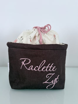 Gschwelltichörbli dunkelbraun-beige mit altrosa Blumen