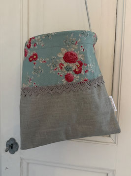 Wäscheklammersack toffee-eisblau mit Blumenmuster