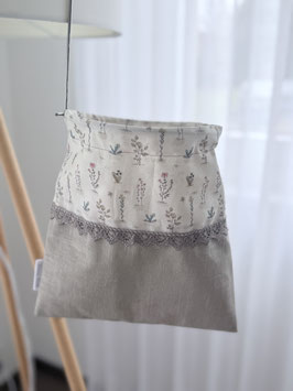 Wäscheklammersack sand-beige mit Pflanzenmotiv