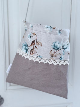 Wäscheklammersack taupe-beige mit grossen Blumen