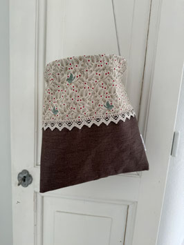 Wäscheklammersack braun-sand mit Blättermotiv und Vögel