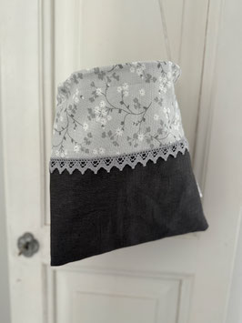 Wäscheklammersack anthrazit-hellgrau mit kleinen Blättern