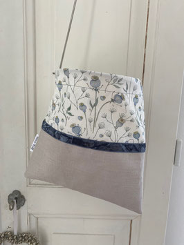 Wäscheklammersack hellgrau-graublau Blumen