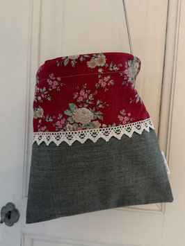 Wäscheklammersack Olive-dunkelrot mit Blumenmuster