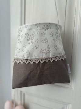 Wäscheklammersack taupe-weiss mit  zartenBlumenmuster