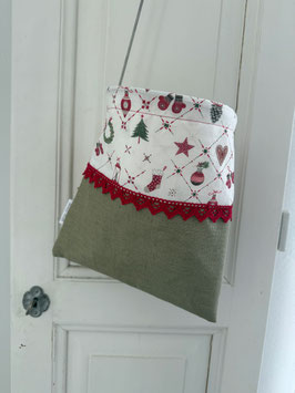 Wäscheklammersack olive-weiss mit Weihnachtsmotive