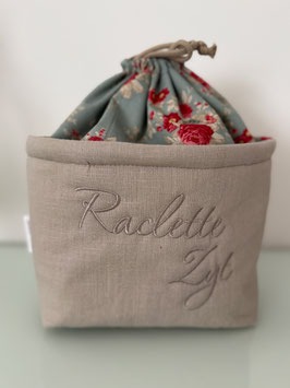 Gschwelltichörbli sand-enteneiblau mit Rosenmuster