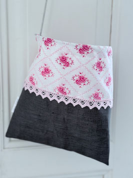 Wäscheklammersack anthrazit-weiss mit rosa Rosenmuster