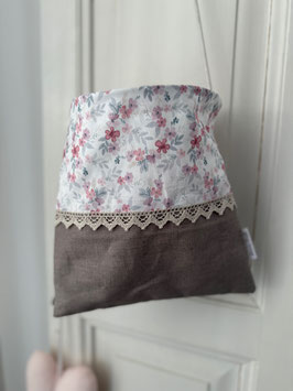 Wäscheklammersack taupe-weiss mit Blumenmuster