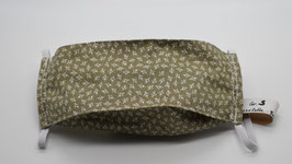 Maske Gr. S Olivbeige mit kleinen weißen Blüten