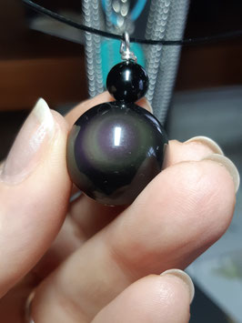 Pendentif double obsidienne œil céleste de grande qualité et sa chaine