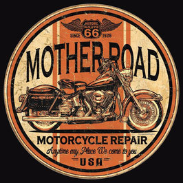 "Mother Road Motorcycle Repair" Blechschild Rund