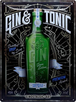 "Gin & Tonic Green Bottle" Blechschild