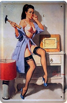 "Pin Up Girl Hammer" Blechschild