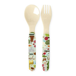 cucchiaio e forchetta per bambini WILDLIFE PRINT - menta