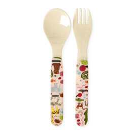 cucchiaio e forchetta per bambini WILDLIFE PRINT - rosa