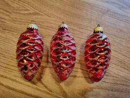 FLOHMARKT | 3 Weihnachtsbaumanhänger in rot mit goldenem Glitzer