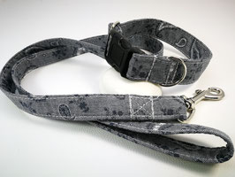 Sofortkauf-Set-Halsband-Klickverschluss mit Cityleine "Paisley-blau-grau"