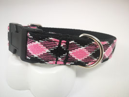Sofortkauf-Hundehalsband mit Klickverschluss "Webband karriert rosa-schwarz"