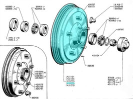 431275 Moyeu tambour avec roulements, 5 tocs, frein de 10 pouces (Tambour fonte), alésage 72mm (Montage roue BM