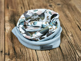 Loop aus Waffeljersey mint mit Laub und Knospen