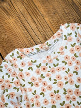 Langarmshirt Jerseyripp weiß mit Frühlingsblumen