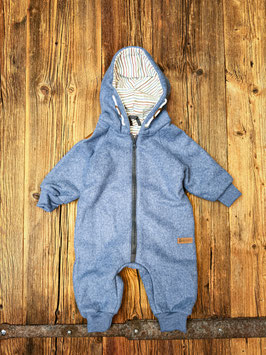 Fleeceoverall blau mit bunten Streifen