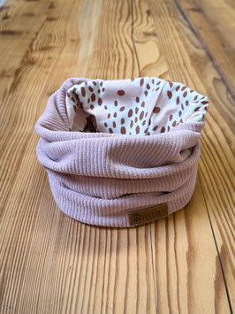 Jersey-Cord Loop in rosa mit Blumen und braunen Tupfen