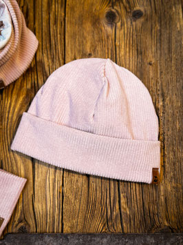 Hipster Beanie auf Jersey-Cord in zartrosa