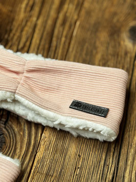 Stirnband gefüttert mit Baumwollteddy aus Rippjersey in rosa/weiß